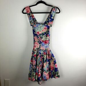 Vintage Women's Geary Roark Kamisato 80's Cottagecore Floral Cris Cross Dress 10
